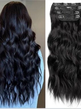 Black Wavy Clip-In Hair Extensions - Natural Look